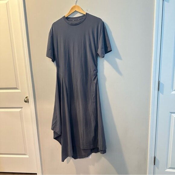 COS Slate Blue Asymmetric Hem T-Shirt Dress Cotton Blend Size Medium - Picture 4 of 16